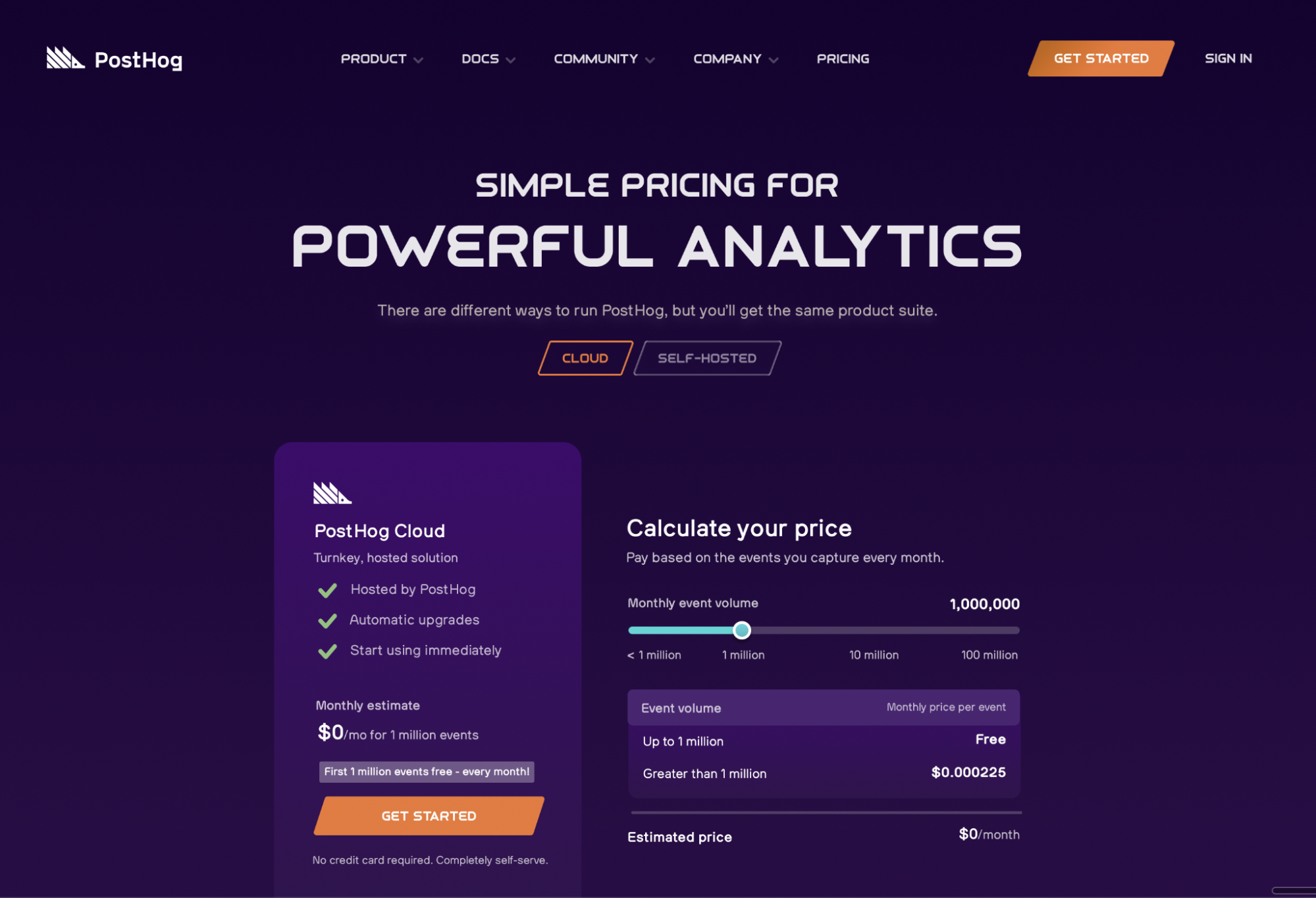 Space brand - PostHog pricing page